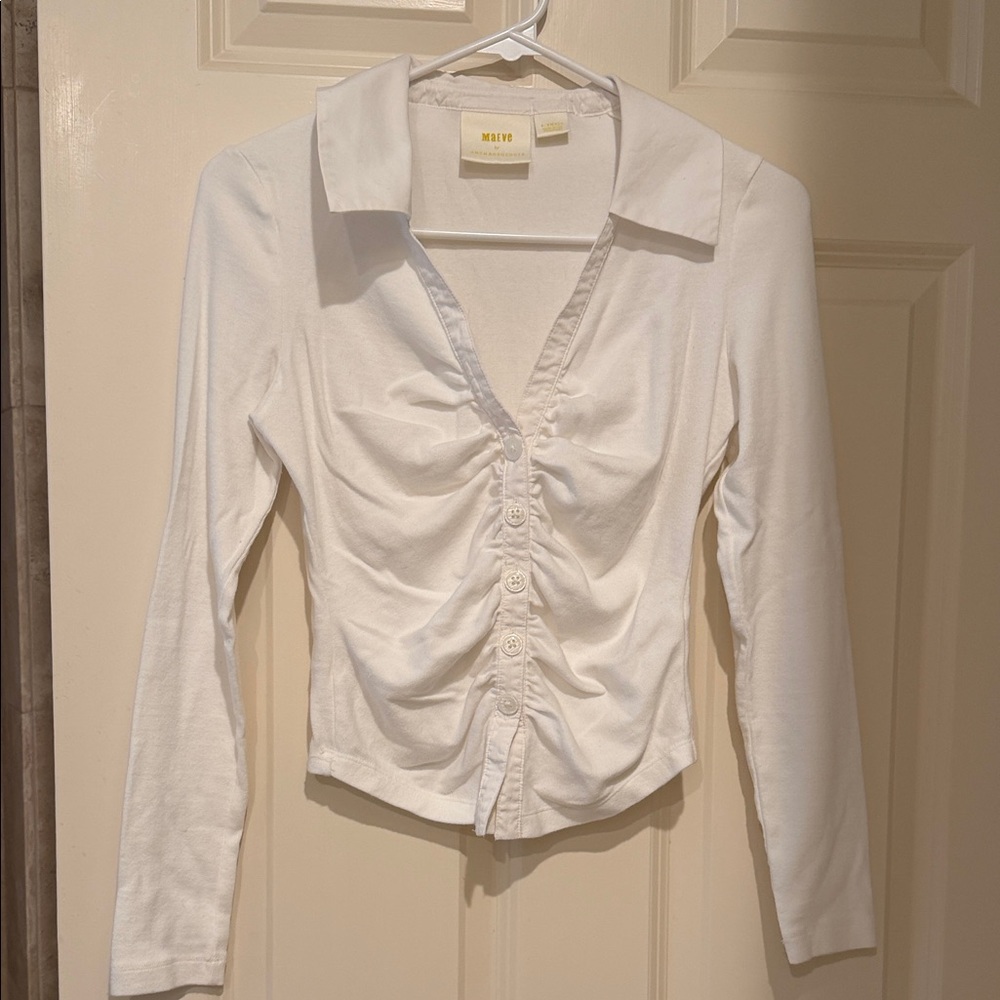 Anthropologie Maeve ruched white button down